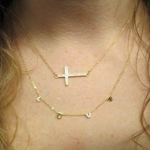 Sideways Cross Necklaces> Your Choice of 925 Sterling OR 14kt.Gold over Sterling